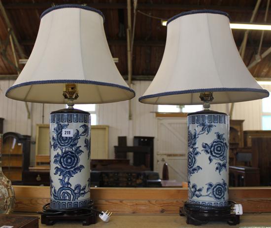 Pair of Chinese blue & white table lamps